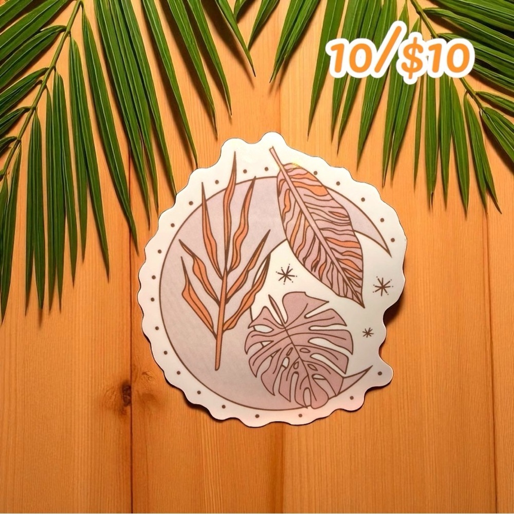 Boho Tropical Leaves Vinyl Sticker – Monstera, Palm, and Exotic Leaf Design